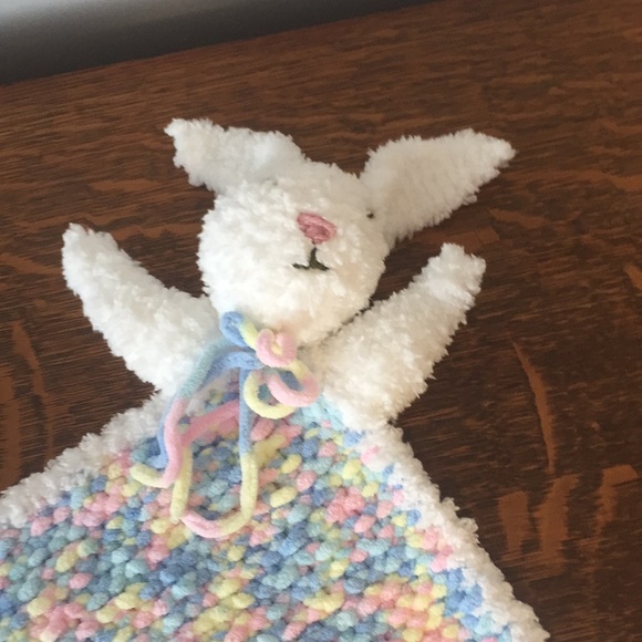Handmade Knitted Multicolour Bunny Lovey Blanket - Picture 4 of 5